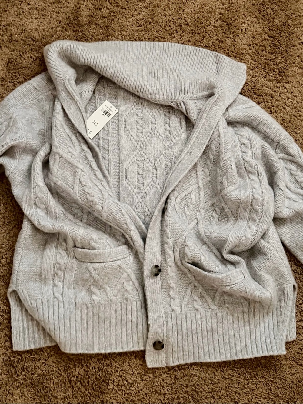 Abercrombie & Fitch Heather Gray Cable-Knit Shawl Collar Cardigan